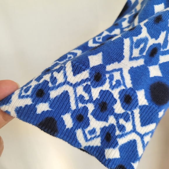 Jones New York Thin Knit Blue White Cotton Short Sleeve Button Down Blouse Sz. M - Picture 9 of 12